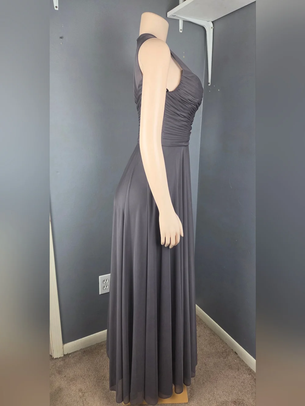 ALFRED SUNG Charcoal Maxi Dress with Ruched Crossover Bodice - Picture 6 of 9